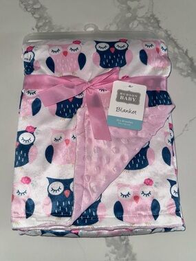 Hudson Baby Pink and Navy Owl Soft Minky Dot Girls’ Blanket NEW